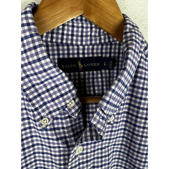 Ralph Lauren Large Purple Blue Plaid Long Sleeve Button Down Cotton Shirt - Picture 3 of 11